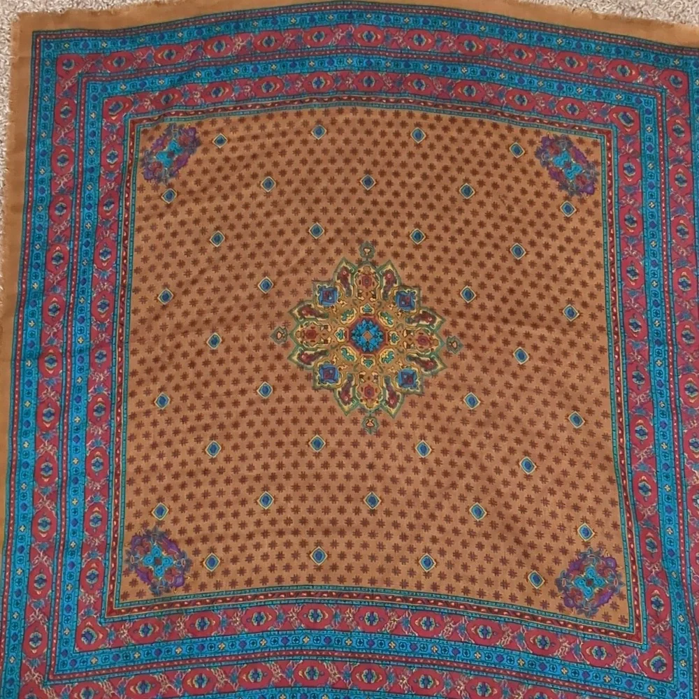 Vintage Women's Paisley Scarf W/ Fringe Edges Brown Teal Old Money Preppy